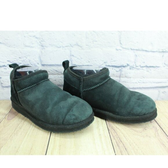 LL Bean Black Suede Slip-on Wicked Good Shearling Lined Slipper Ankle Boots 7 M - Picture 3 of 9